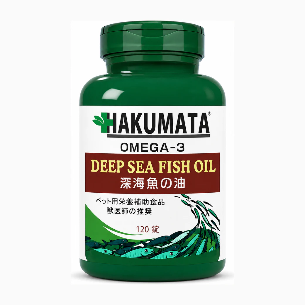 HAKUMATA Deep Sea Fish Oil for Cats and Dogs, Omega-3 Pet Supplement, 120 Capsules, Made in Japan